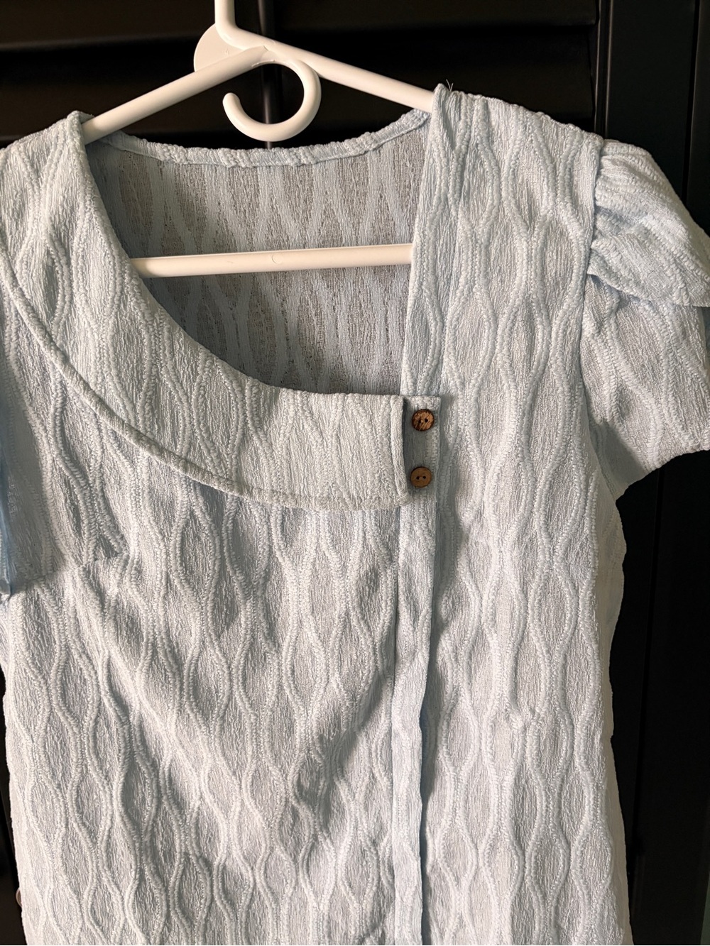 Light Blue Women's Textured Square-Neck Top